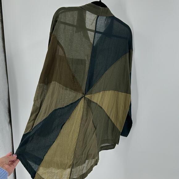 Free People Rainbow Rays Button Down Green oversized longline sheer size XS - Picture 3 of 11